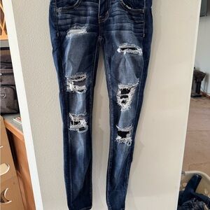 Blue Skinny Distressed Jeans with Fading